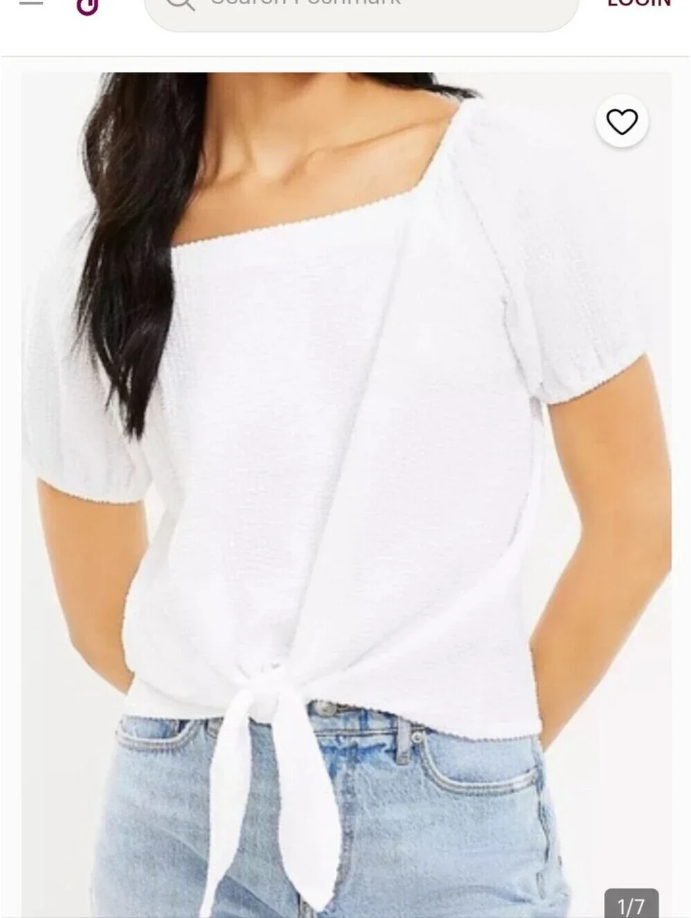 LOFT XL White Seersucker Tie-Front Puff Sleeve Blouse Top Coastal Cottage Luxe